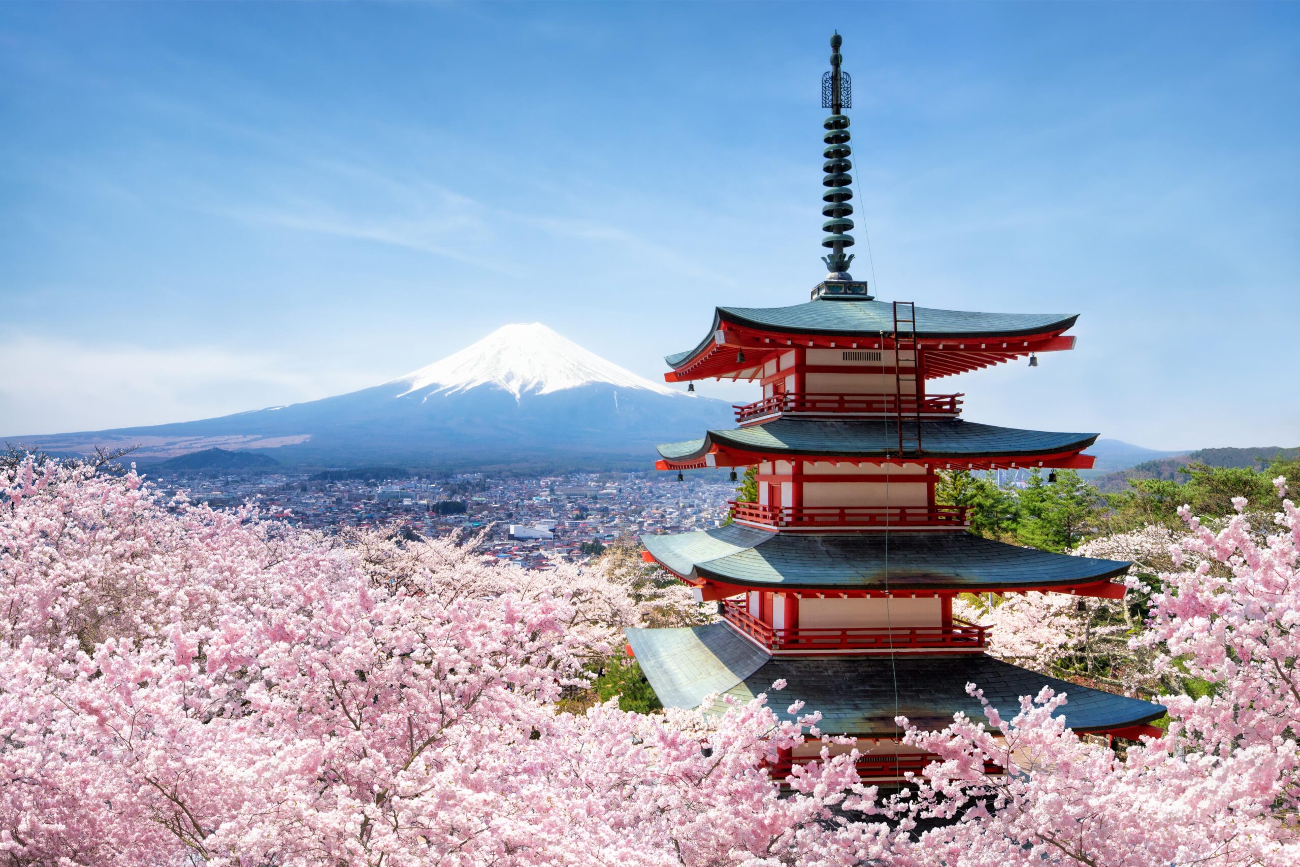 The iconic Chureito Pagoda with Mount Fuji in the background. Japan’s meticulous infrastructure ensures safe and easy travel to its most beautiful remote sites.