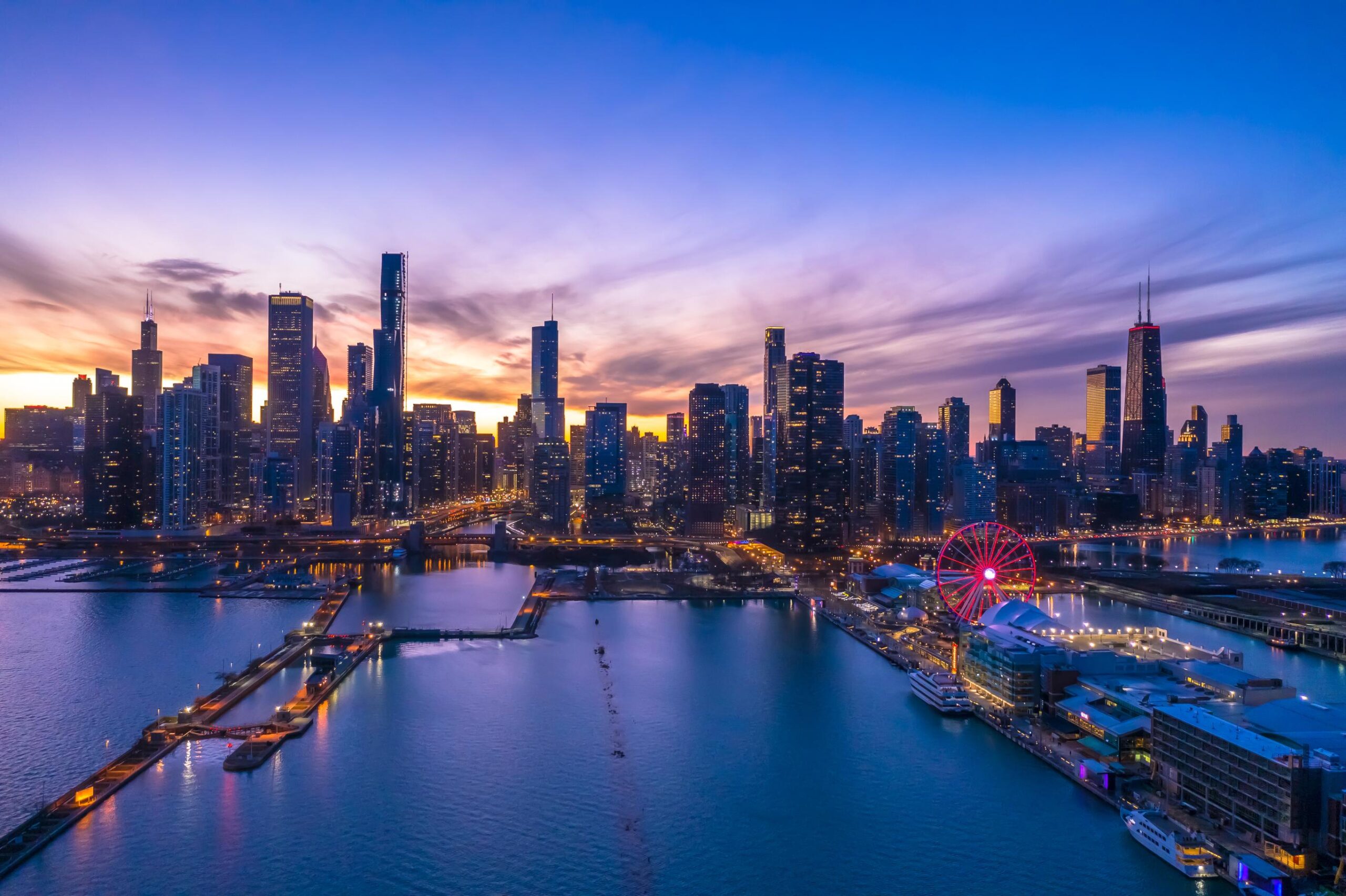 Chicago skyline at night, one of the best in the world.